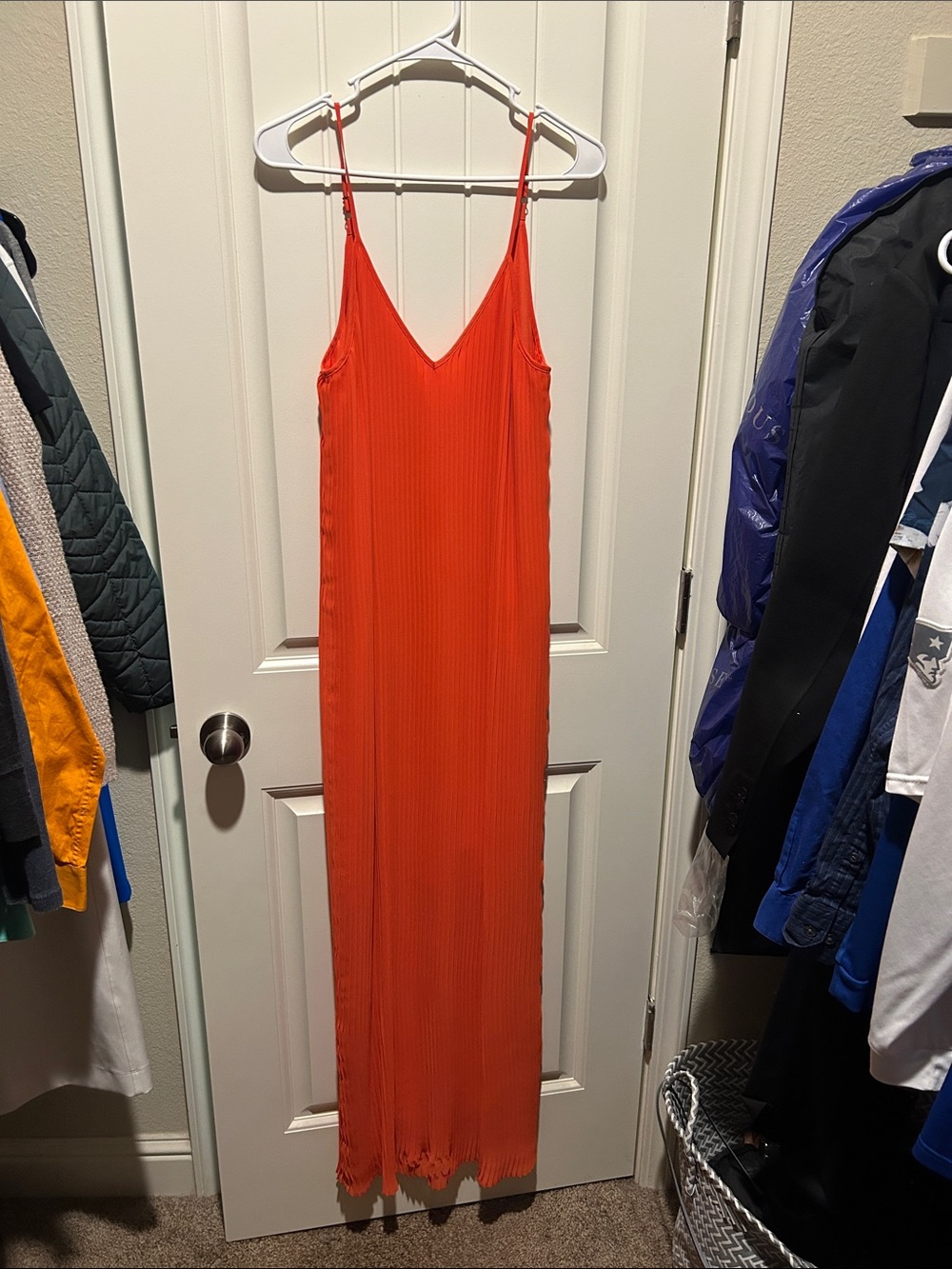 BCBGeneration Bright Orange Pleated Maxi Slip Dress